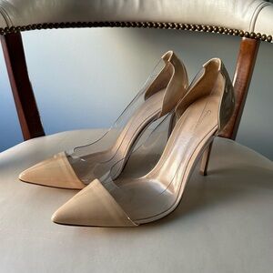 Gianvito Rossi beige and clear pointed toe heels